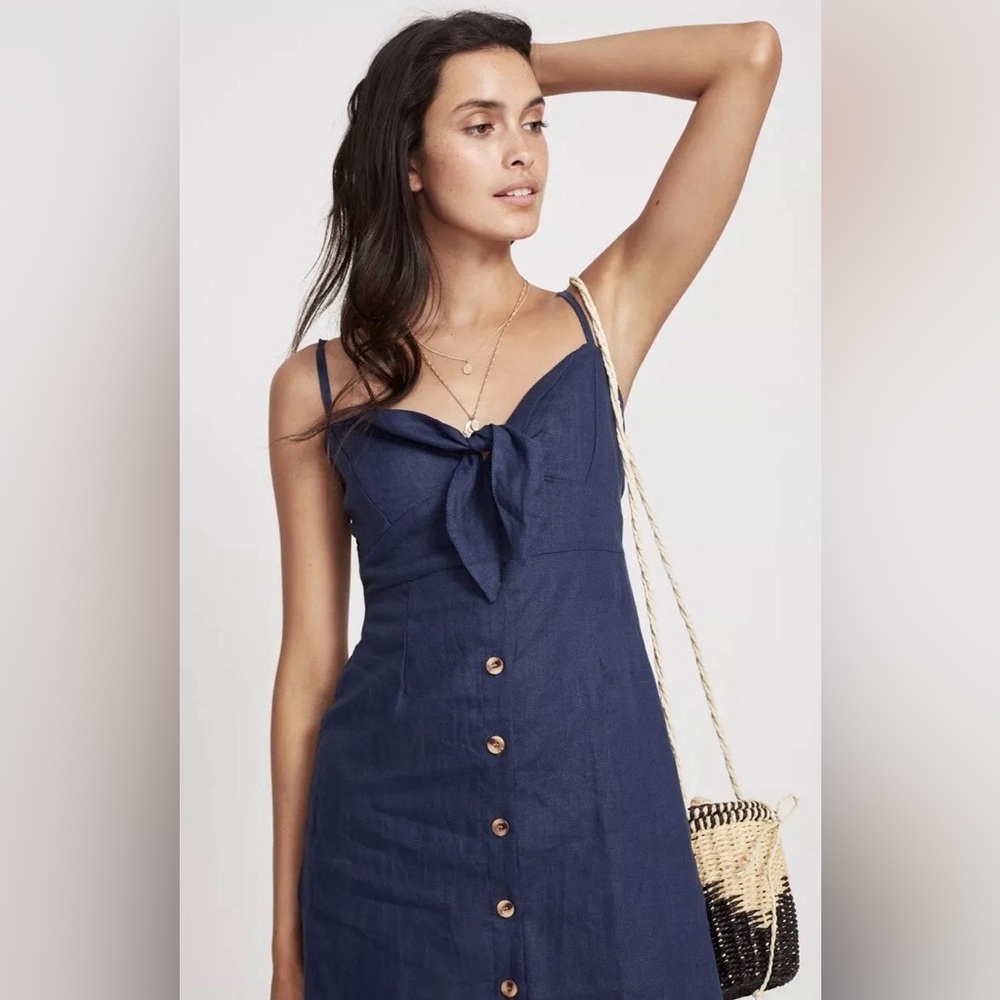 Faithfull the Brand Navy Button-Down Mini Dress
